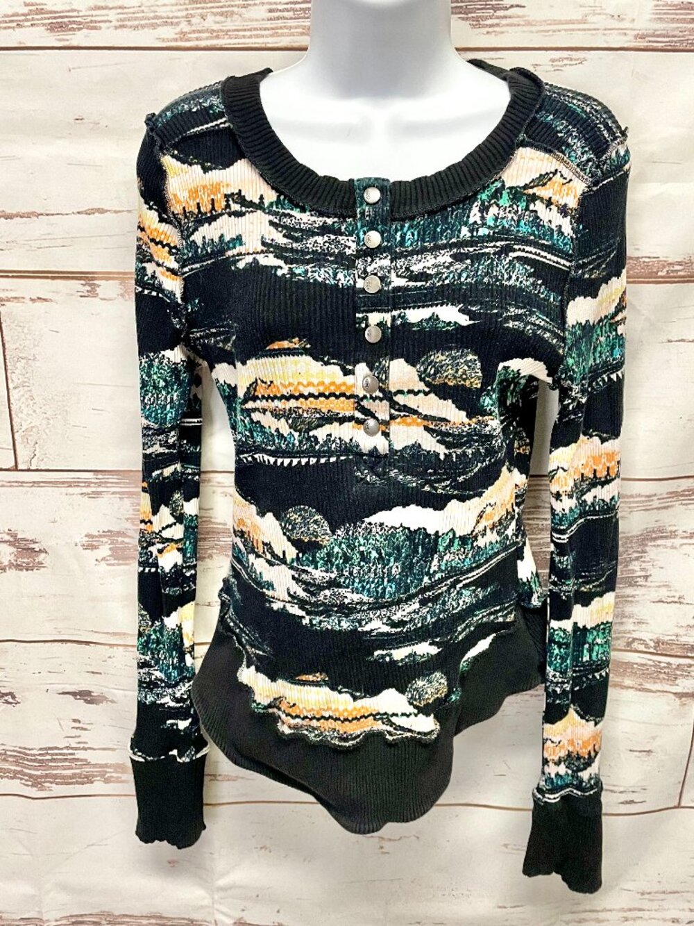 Free People Movement Rally Black Diamond Combo Henley Top